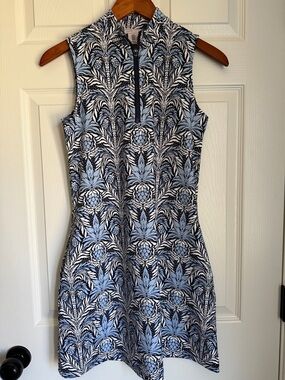 Tommy Bahama Blue & White Tropical-Print Sleeveless Mini Dress